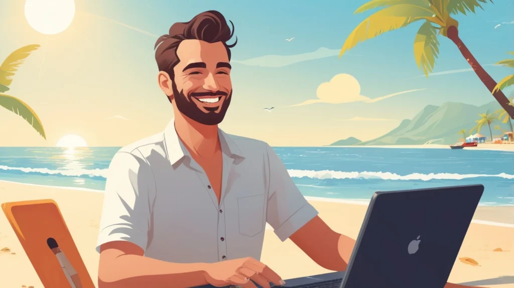 illustration of a person trading on the beach